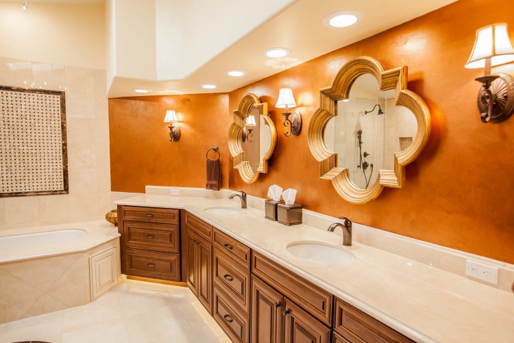 Phoenix Bathroom Remodeling Contractor. Luxurious master bathroom remodel with a large tile shower and soaking tub.