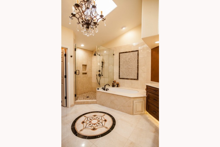 Phoenix Bathroom Remodeling Contractor. Luxurious master bathroom remodel with a large tile shower and soaking tub.